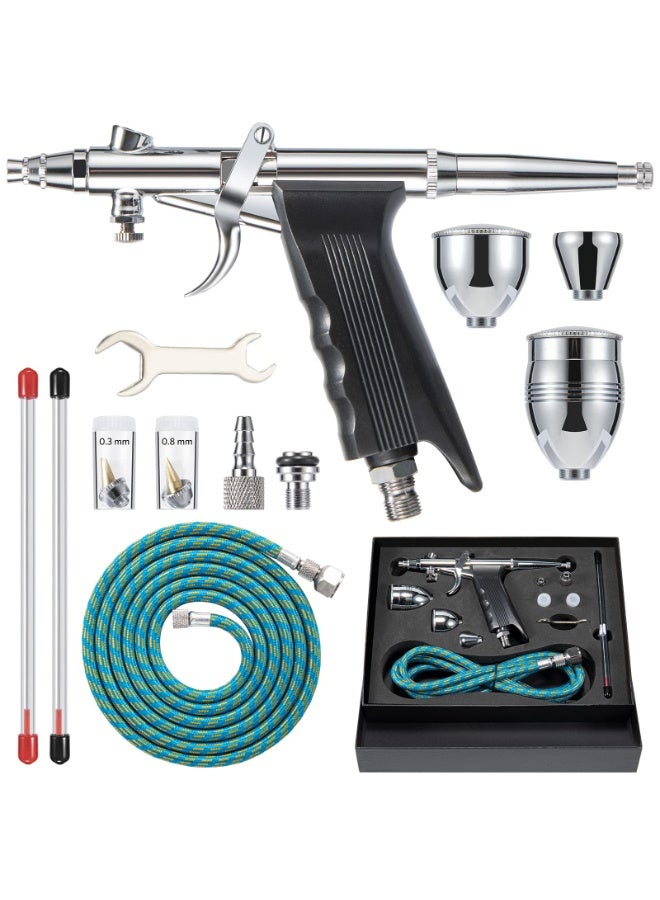 KISSUN Airbrush Kit, Air Brush Painting Set, Double Action Trigger Airbrush Gun with 0.3mm/0.5mm/0.8mm Needles, 2cc/5cc/13cc Paint Cup, Airbrush Spray Tool Set for Painting Nails Cake Tattoo Makeup - Image 1